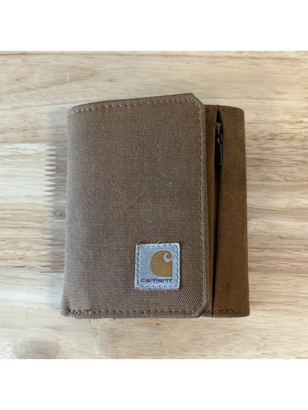 Carhartt Trifold Wallet Mens OS Brown Nylon Rugged Utility Card Holder Zipper